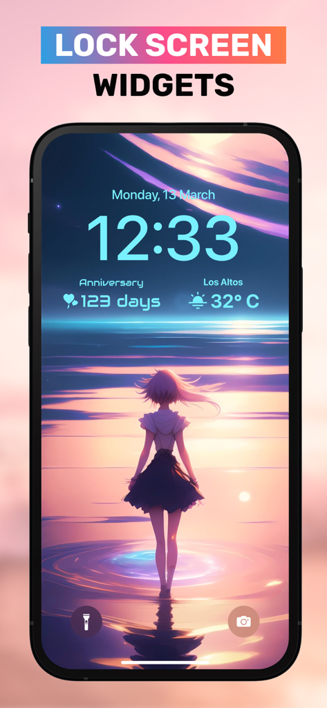 Themes - Icon Changer + Widget - Aesthetic iPhone lock screen with anniversary and weather widgets from Themely