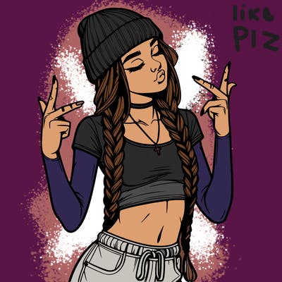 realistic teenage girl with braids and a beanie and crop top doing 🫶🏼