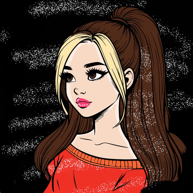 realistic girl with a high ponytail