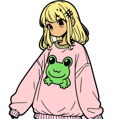 girl wearing frogging sweatshirt