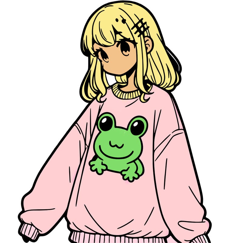 girl wearing frogging sweatshirt
