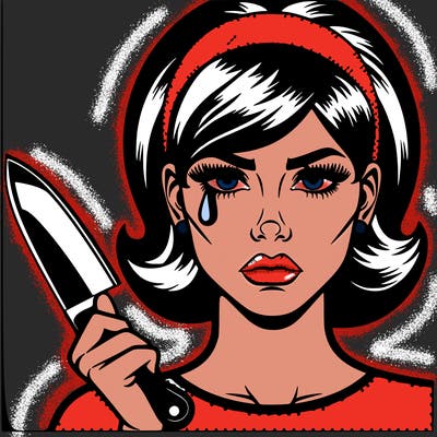 a pop art girl with a knife