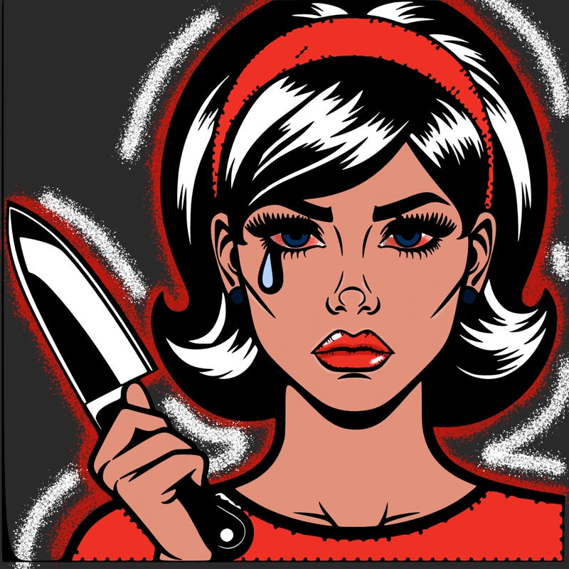 a pop art girl with a knife
