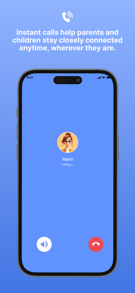 Tela do smartphone mostrando uma chamada recebida de Mami no aplicativo GPS Family Tracker.