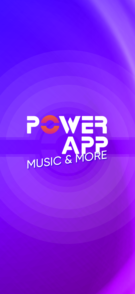 PowerApp: Radio, Podcast, DJ - 紫色の背景にPowerAppのロゴと「音楽とその他」というキャッチフレーズ