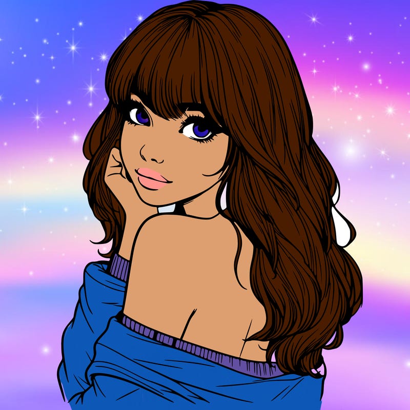 realistic girl with bangs looking over her shoulder