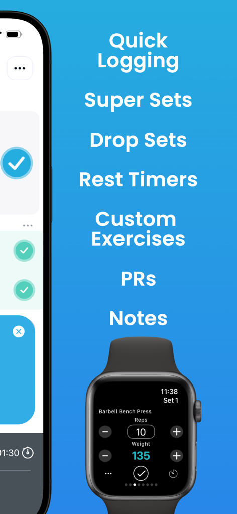 Fitlist workout app features list and Apple Watch tracking display