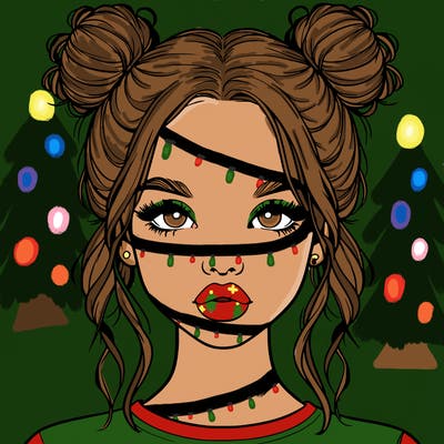 realistic girl with two buns in hair and lips