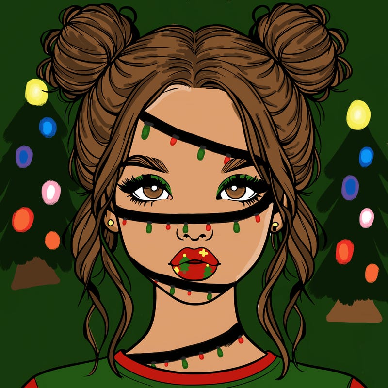 realistic girl with two buns in hair and lips