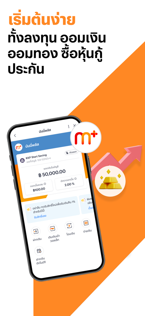 TrueMoney mobile app interface showing savings account balance and gold investment options