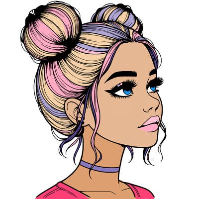 realistic girl with buns on the top of her head