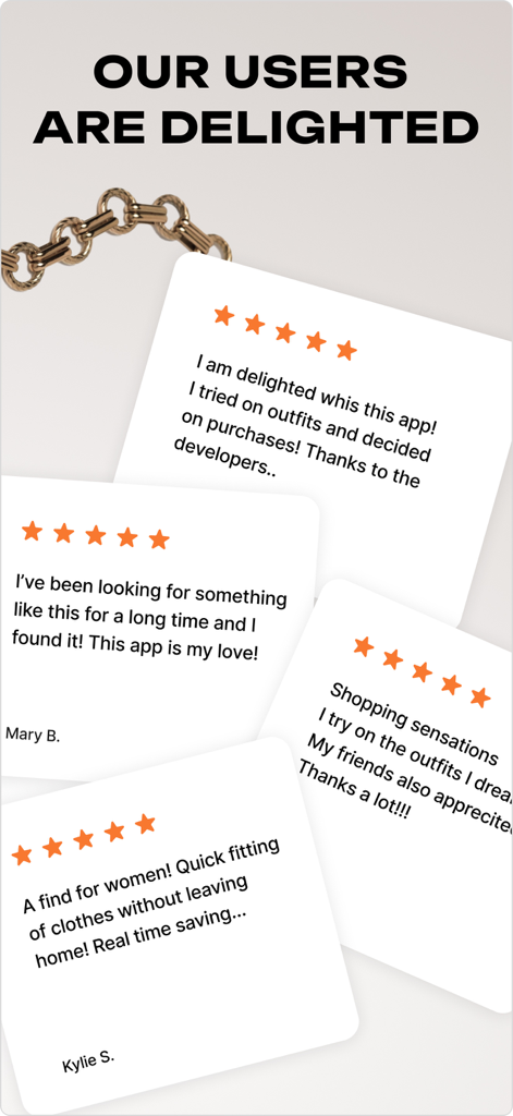 Fitly: Outfit Creator - Testimonios de clientes y reseñas de cinco estrellas para la aplicación de prueba virtual con IA Fitly.