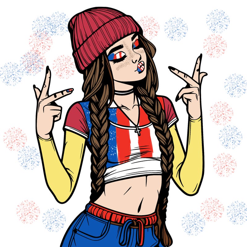 realistic teenage girl with braids and a beanie and crop top doing 🫶🏼