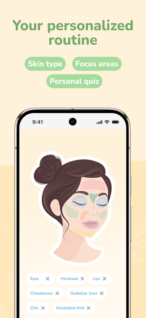forYou: Face Yoga & Massage - Smartphone screen displaying personalized face yoga routine with highlighted facial focus areas