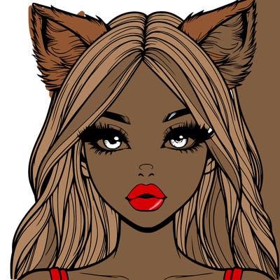 realistic girl with fox ears and realistic lips