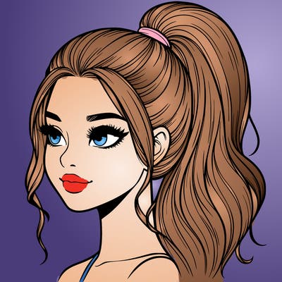 realistic girl with a high ponytail