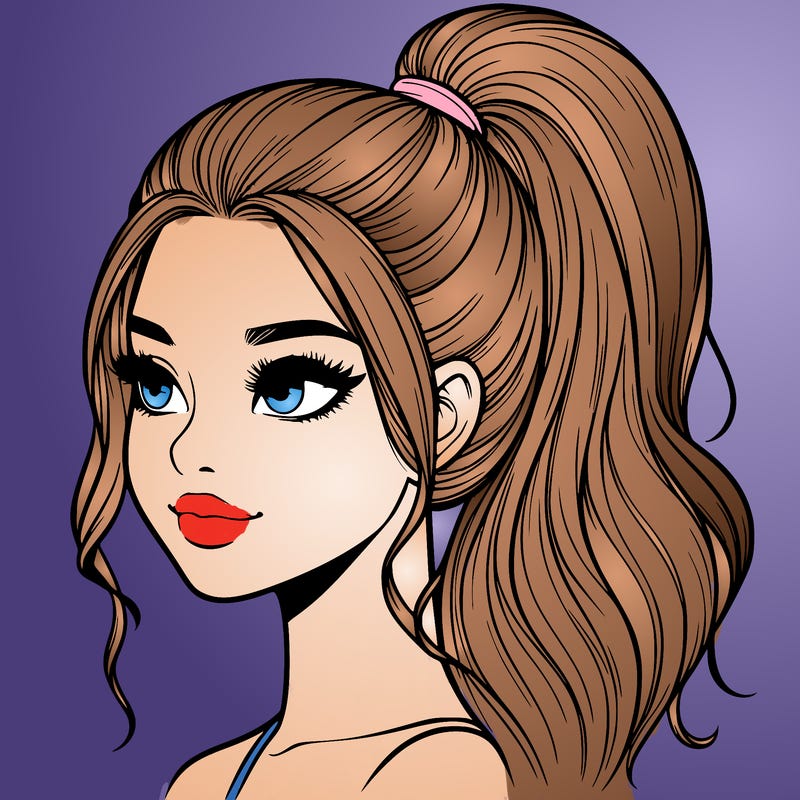 realistic girl with a high ponytail