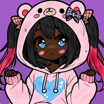 cute anime girl with ponytails and a cute bear hoodie