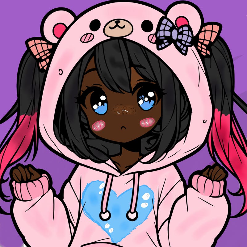 cute anime girl with ponytails and a cute bear hoodie