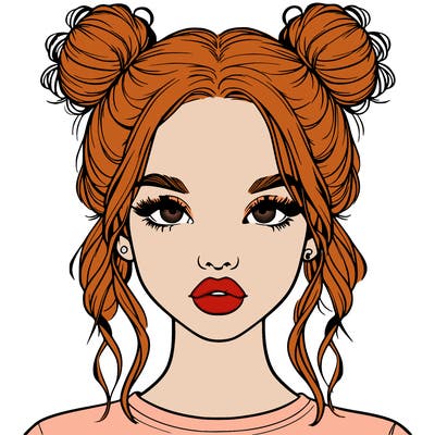 realistic girl with two buns in hair and lips