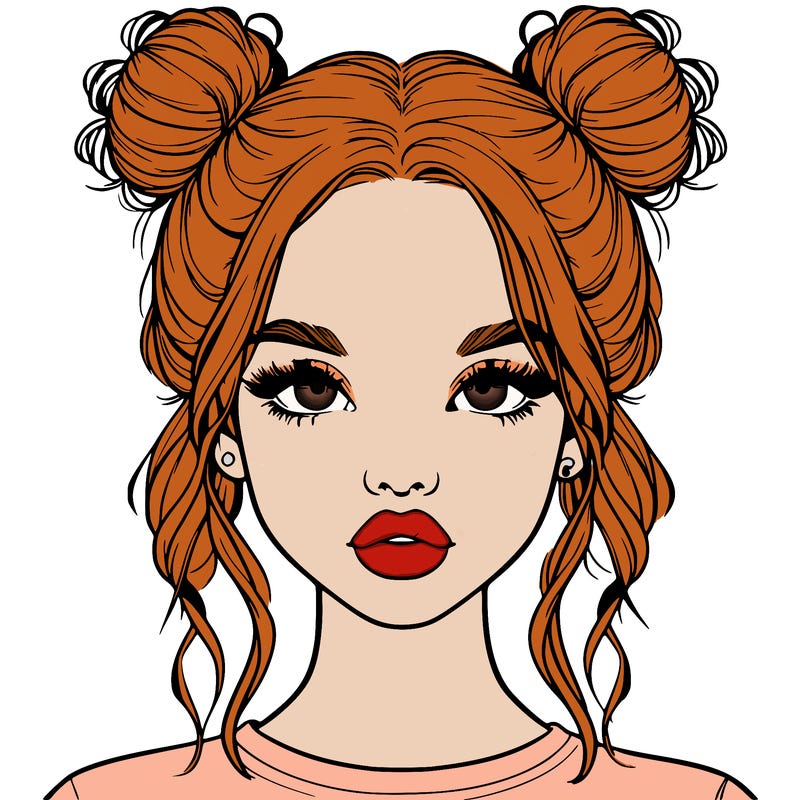 realistic girl with two buns in hair and lips