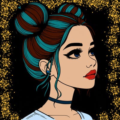 realistic girl with buns on the top of her head