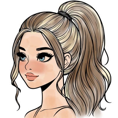 realistic girl with a high ponytail