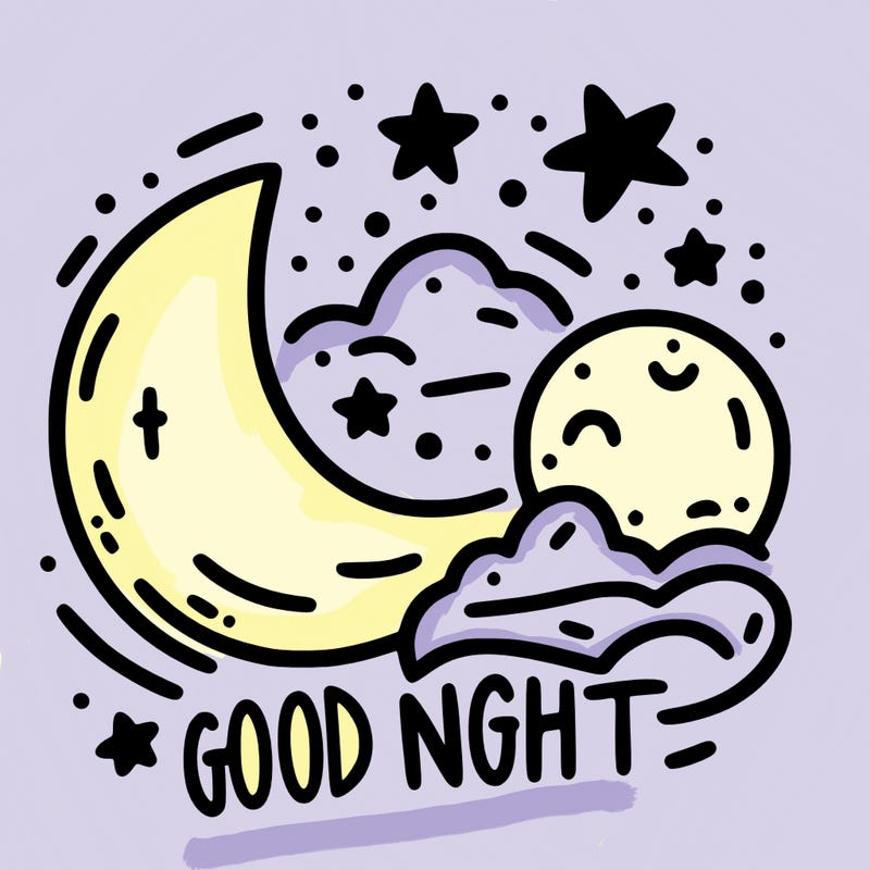 a moon and the stars with words by the side saying good night
