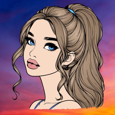 realistic girl with a ponytail on her hair and lips