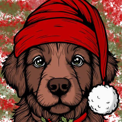 realistic dog with a christmas hat
