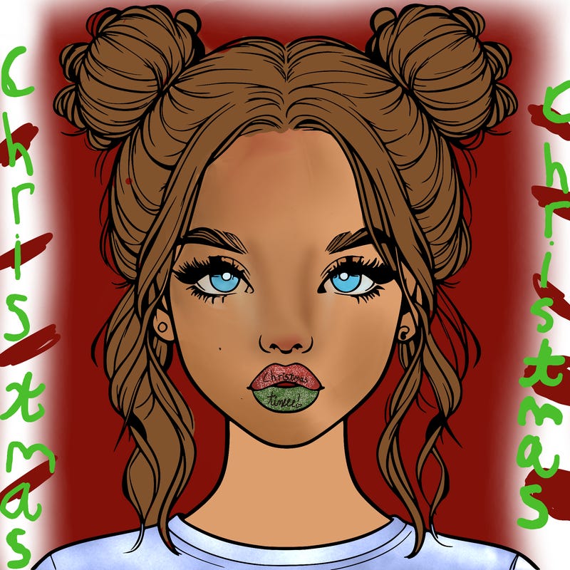 realistic girl with two buns in hair and lips