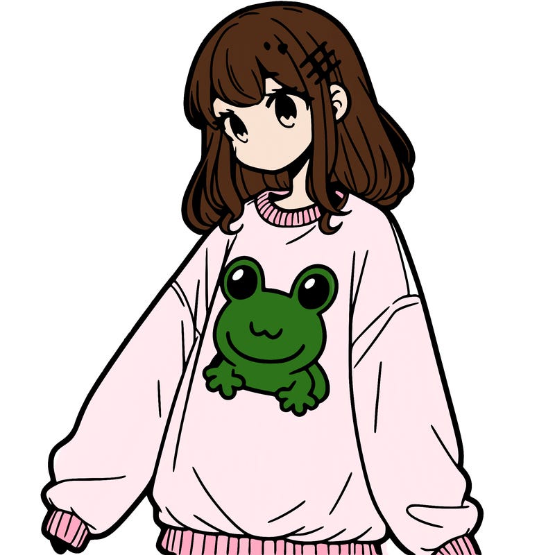 girl wearing frogging sweatshirt