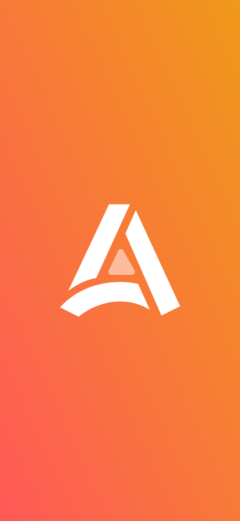 Asaxiy Books - Schermata di avvio dell'app Asaxiy Books che mostra il logo della lettera A bianca su uno sfondo sfumato arancione e rosa