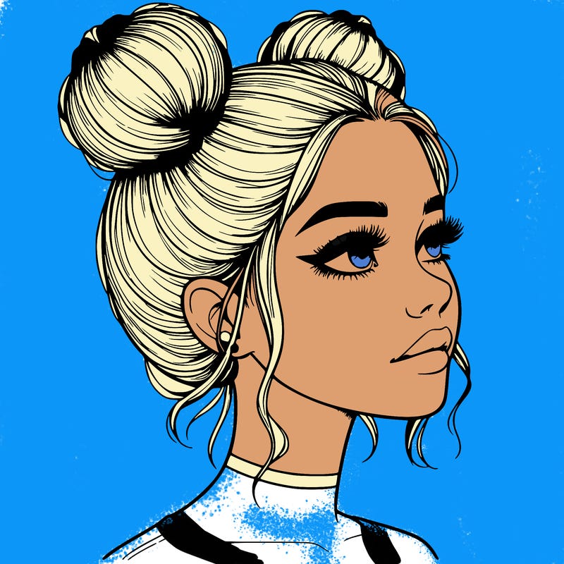 realistic girl with buns on the top of her head