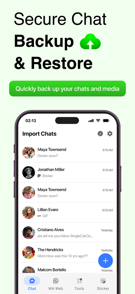 Recover Deleted Messages WARM - Interface for secure WhatsApp chat backup and message recovery on iPhone