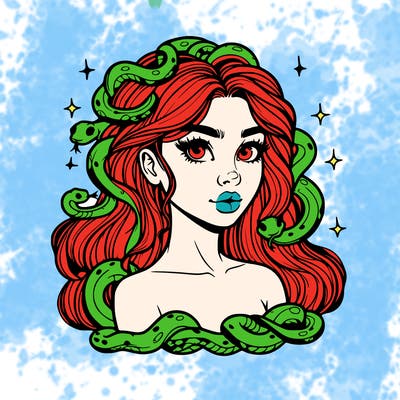 realistic girl with snakes as hair