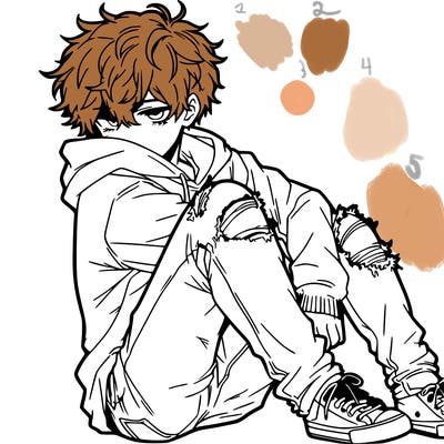 a male hoddie ripped jeans messy hair anime