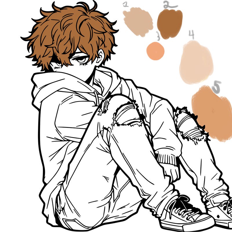 a male hoddie ripped jeans messy hair anime
