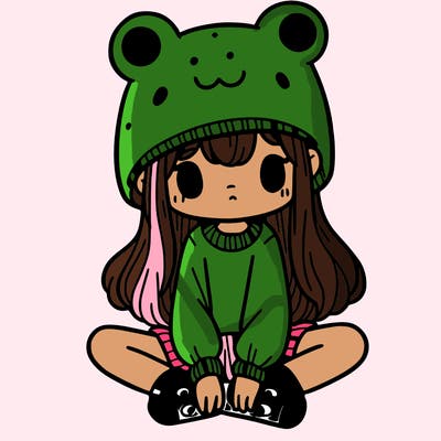 a girl wearing a frog hat and some frog socks