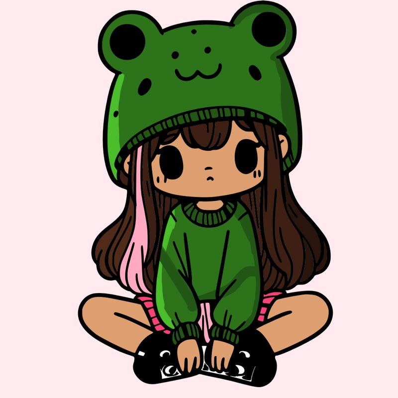 a girl wearing a frog hat and some frog socks