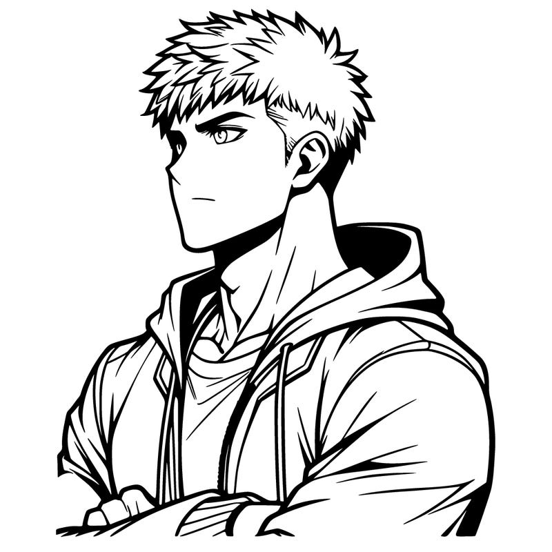 handsome muscular guy with hoodie anime