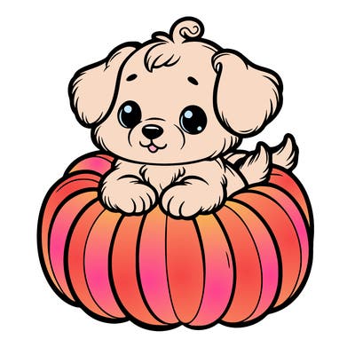 cute little puppy in a pumpkin