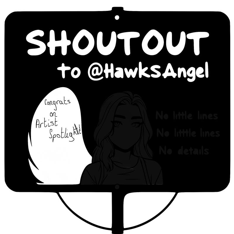 a sign with a realistic girl saying shoutout to  @hawksangel