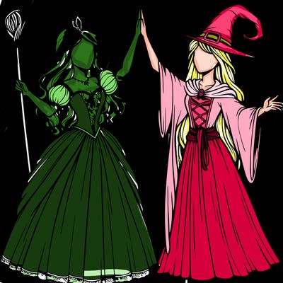 detailed realistic split of a princess and a witch