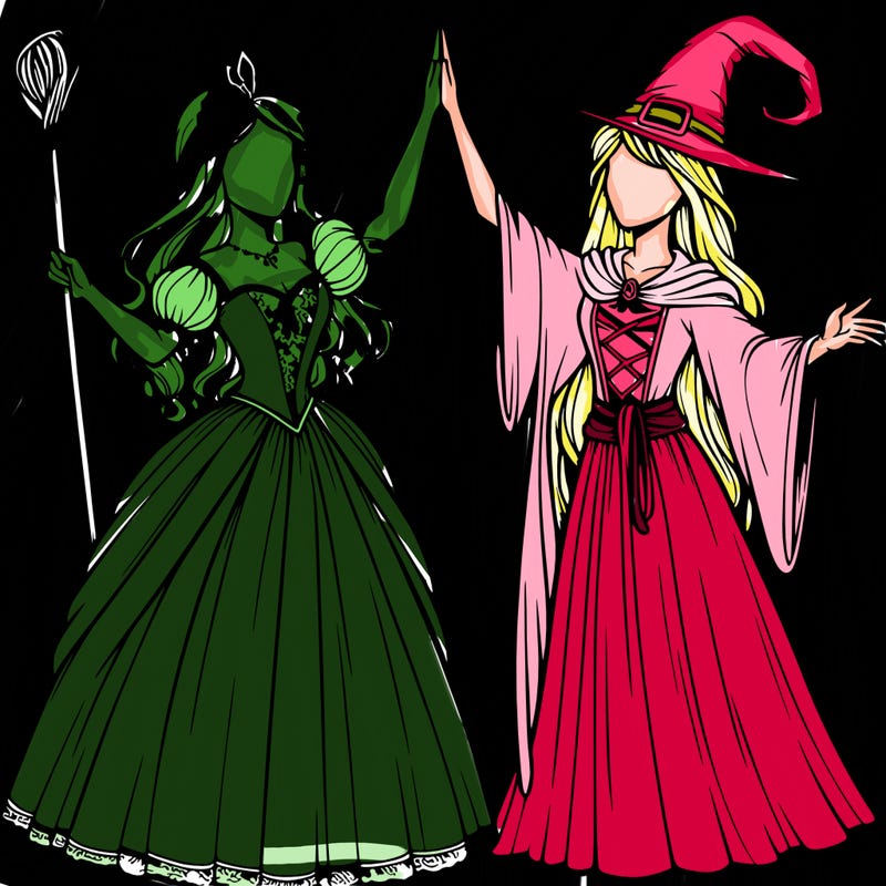 detailed realistic split of a princess and a witch