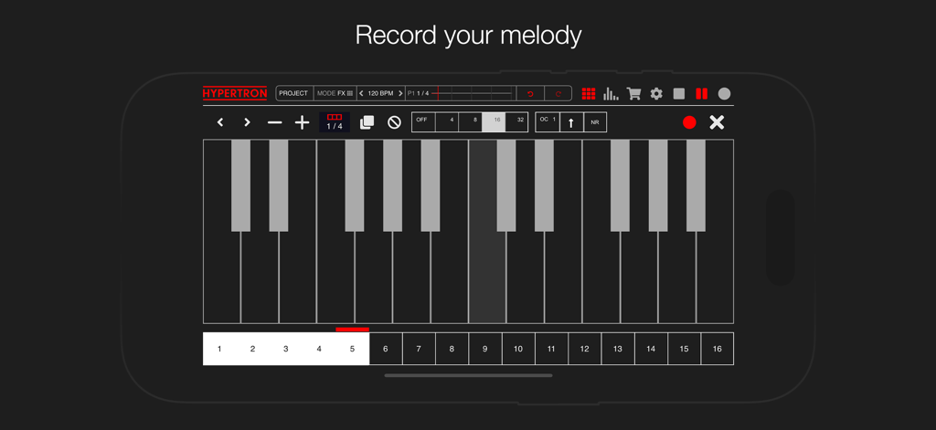 Hypertron - Teclado de piano virtual en la app de producción musical Hypertron