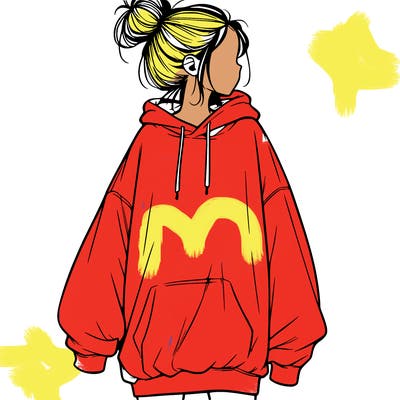 realistic girl with a oversized sweatshirt on and a bun