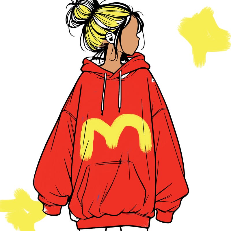 realistic girl with a oversized sweatshirt on and a bun