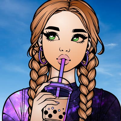 realistic girl with braided hair drinking boba