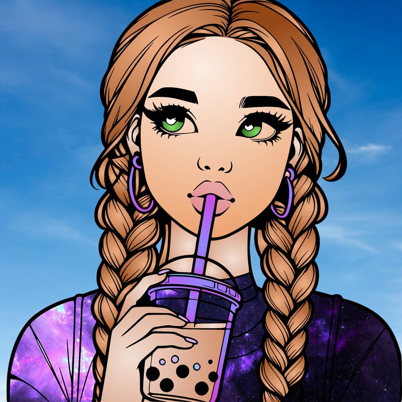realistic girl with braided hair drinking boba